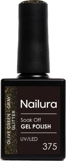 Nailura Gel Polish 10 ml 375 Olive Green Gray Glitter