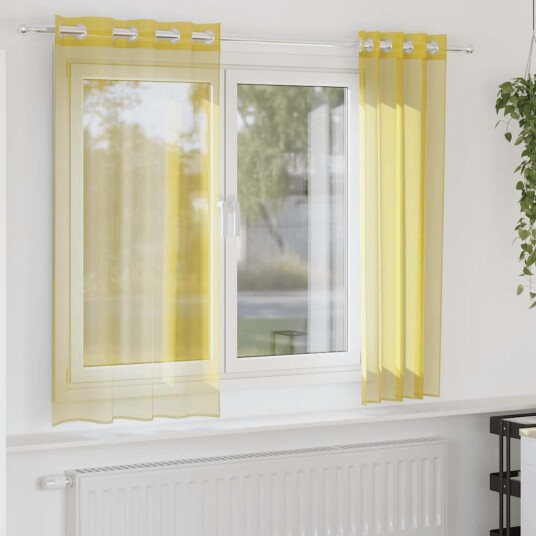 Voilegardiner med grommets 2 stk gul 8721158551474