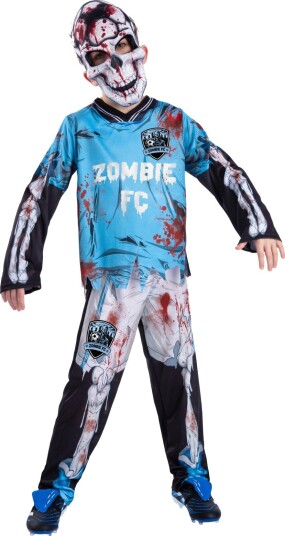 Zombie FC - Blått Zombie Fotballkostyme til Barn - 7-9 ÅR