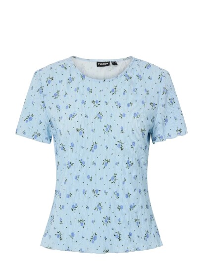 Pieces Pcflora Ss O Neck Top Jrs Noos Bc   Blue   S