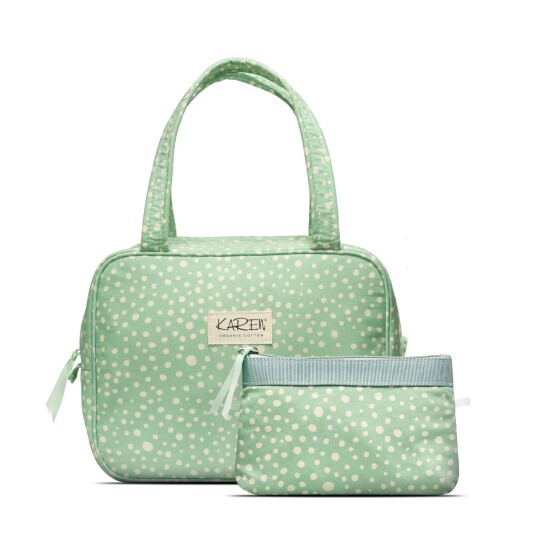 Karen Denmark 2 pcs Cosmetic bag with handle Green/white print Karen Denmark 2 pcs Cosmetic bag with handle Green/white print