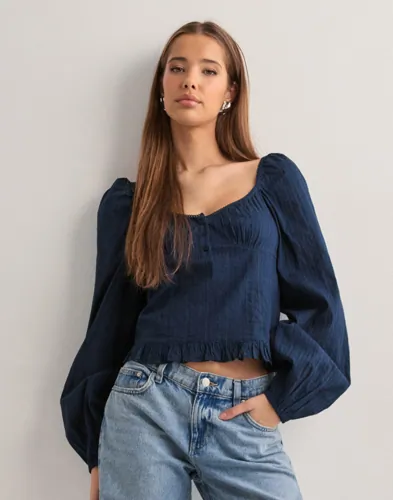 Nelly   Blå   Buttoned Puff Sleeve Blouse