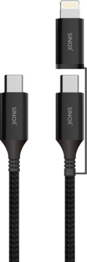 Sinox Pro 2-I-1-Kabel Med Usb-C Og Lightning. 1,5 M. Flettet. Svart