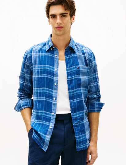 Tommy Hilfiger Linen Summer Madras Rf Shirt Blue M Tommy Hilfiger Linen Summer Madras Rf Shirt Blue M