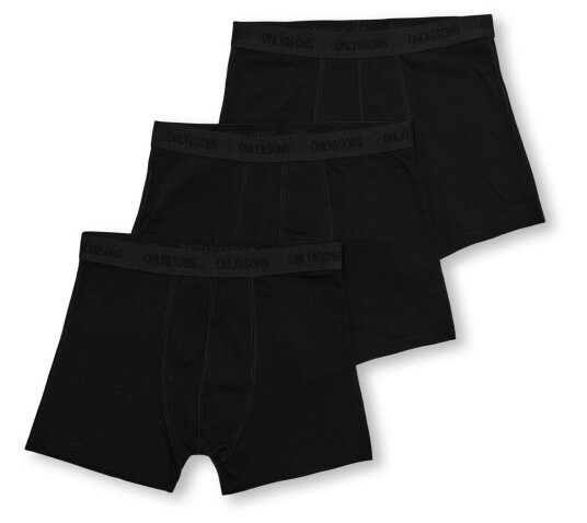 Only Sons Jr Fitz Solid Black Boxer 3-Pack Sort 134/140