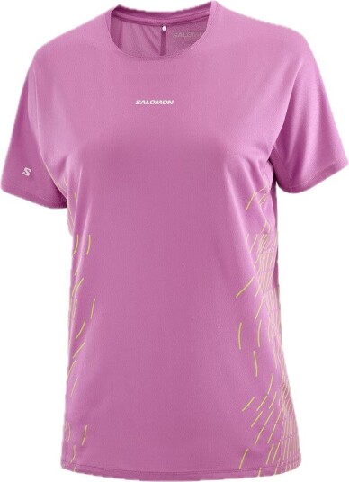 Salomon Women"s Sense Aero Graphic Tee Iris Orchid/acid Lime/ L