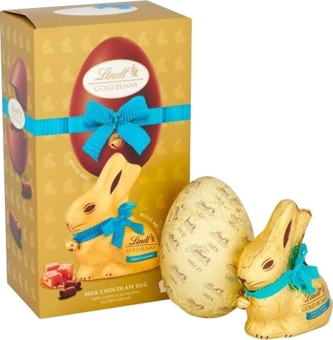 Lindt Gold Bunny Egg   Stort Melkesjokoladeegg og Sjokoladekanin med Salt Karamell 195 gram