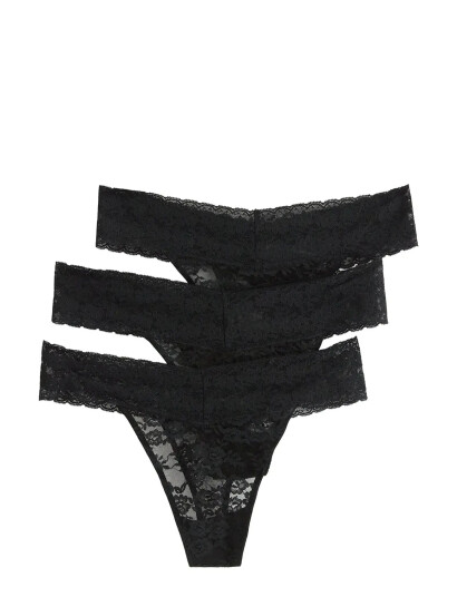 Lindex Brief Thong Low Lacey 3 Pack - Black - M Lindex Brief Thong Low Lacey 3 Pack - Black - M