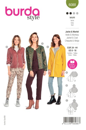 Burda 6088 - Jakke & Frakk EUR: 34-44, US: 8-18