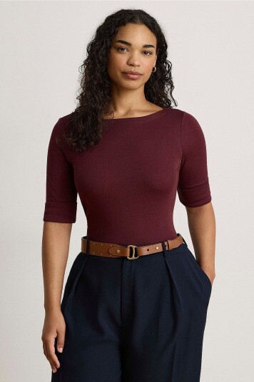 Lauren Ralph Lauren Topp Judy Elbow Sleeve Knit Rød