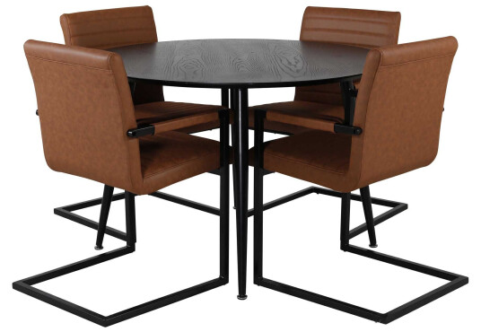 Venture Design Dipp & Art spisegruppe Svart/svart 4 st stoler & bord 115 cm
