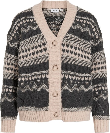 Vila Viandora L/S Jacquard Knit Cardigan Grey XL