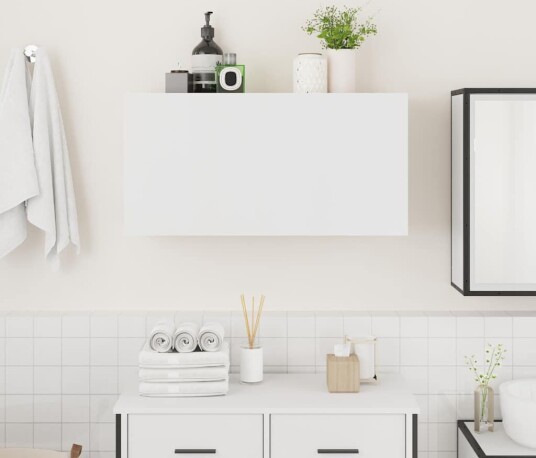 Veggskap til baderom hvit 80x25x40 cm konstruert tre Veggskap til baderom hvit 80x25x40 cm konstruert tre