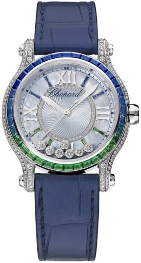 Chopard Dameklokke 274891 1027 Happy Sport Sølvfarget/Lær Ø36 mm