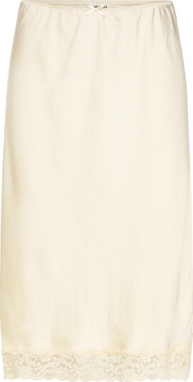 Monki Satin Lace Midi Skirt   Beige   XS