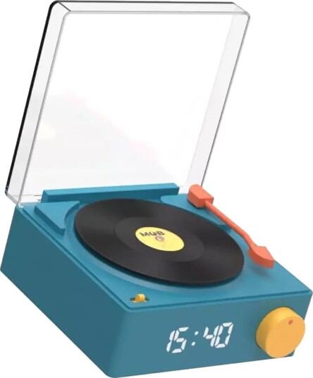 MOB Trådløs Bluetooth Høyttaler med Alarmklokke Vinyl Retro Blå