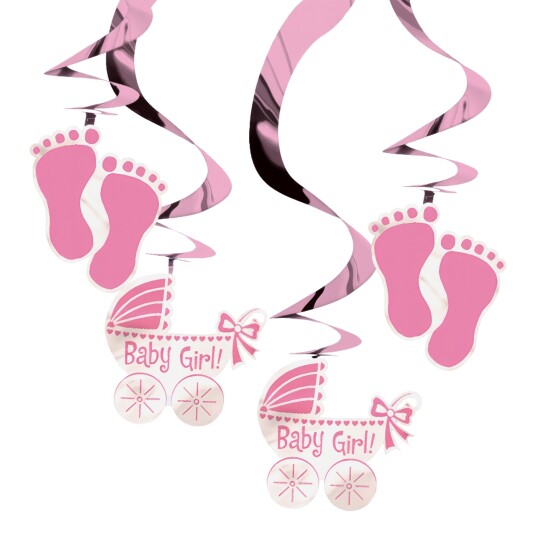 Amscan International Swirls Baby Girl Rosa - 5-pakning