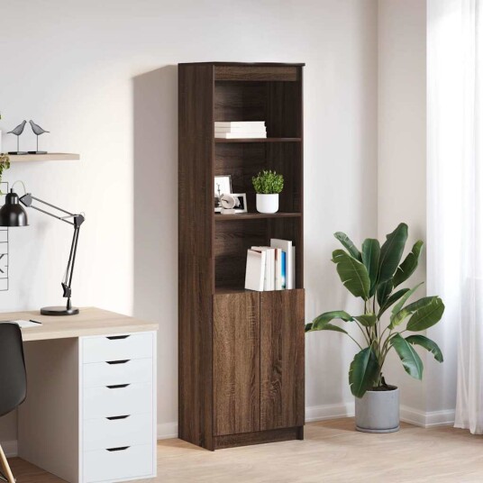 Highboard brun eik 50x35x180 cm konstruert tre