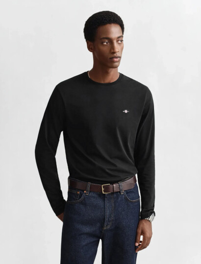 GANT Reg Shield Ls T-Shirt - Black - S GANT Reg Shield Ls T-Shirt - Black - S
