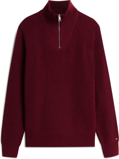 Tommy Hilfiger Fisherman Rib Zip Mock BURGUNDY M