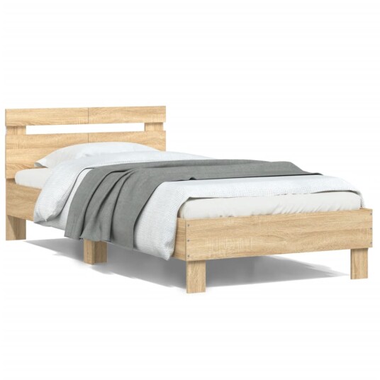 vidaXL Sengeramme med hodegavl og LED-lys sonoma eik 100x200 cm 8721012240605