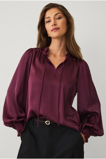 Ellos Collection - Bluse med volanger - Rød