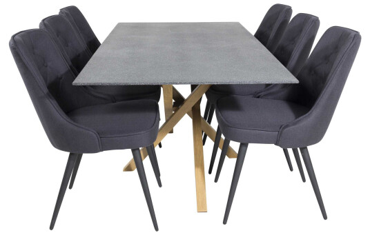 Venture Design Piazza & Velvet spisegruppe Grå/svart 6 st stoler & bord 180 x 90 cm
