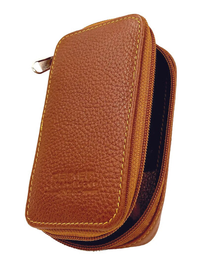 Parker Parker Zipper Close Saddle Leather Case For Safety Razor And Blades Brown
