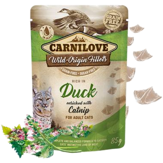 Cat Pouch Duck Beriket Med Kattemynte 85 G X 24 Stk. Katt Kattefôr Våtfôr Carnilove