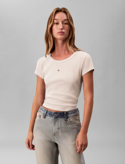 Calvin Klein Jeans Woven Label 2X2 Baby Rib Baby Te Beige L
