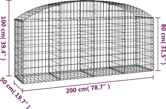 vidaXL Gabionkurv buet 200x50x80/100 cm galvanisert jern