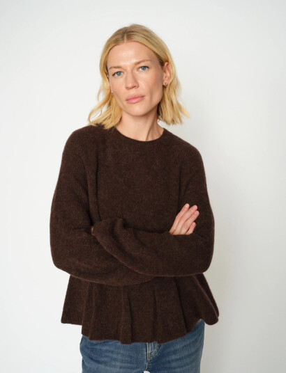 MOS MOSH Mmthora O Neck Frill Knit Brown XS MOS MOSH Mmthora O Neck Frill Knit Brown XS