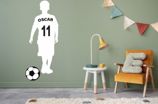 Veggklistremerke Fotballspiller / Personlig / Navn og nummer / Hvit Veggklistremerke Fotballspiller / Personlig / Navn og nummer / Hvit