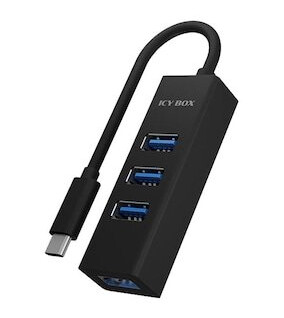 ICY BOX Type-C® til 4-ports USB 3.0 Type-A Hub, aluminiumsdeksel ICY BOX Type-C® til 4-ports USB 3.0 Type-A Hub, aluminiumsdeksel