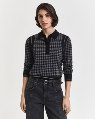 Gant Pologenser i jacquard i merinoull BLACK M Gant Pologenser i jacquard i merinoull BLACK M