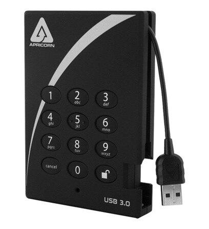 Apricorn Aegis Padlock 3.0 1TB Ekstern Harddisk med Kryptering USB 3.2 Sort
