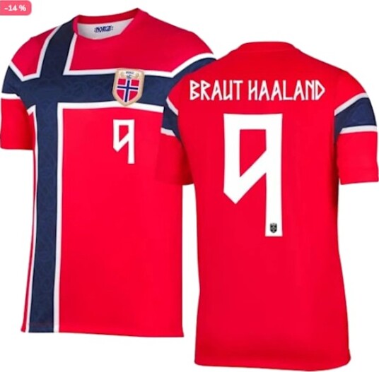 2026 VM Norge Fotball Hjemmedrakt for barn+shorts+sokker (nr. 9 Haaland trykt) 26-27 Haaland 9 Haaland-FQ-