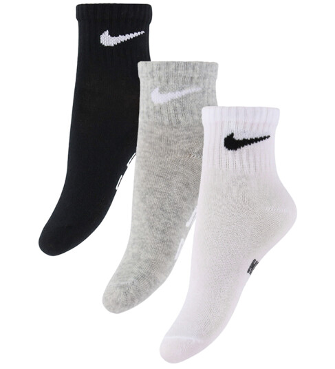 Nike 3Q 3Pk Quarter Sock White 2 4Y