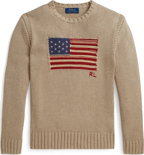 Ralph Lauren Kids Contrast Trim Iconic Flag Sweater Beige 132 137