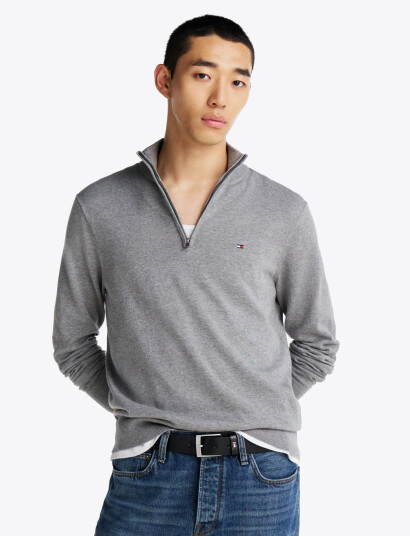 Tommy Hilfiger Essential Cotton Zip Mock - Grey - L