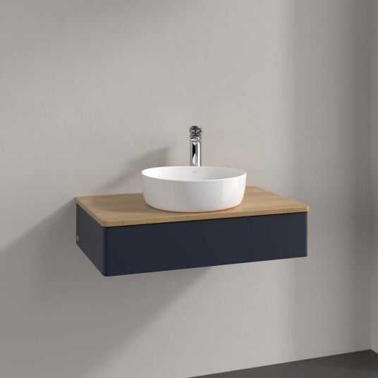 Villeroy & Boch Antao Servantskap med 1 skuff 80x50x19 cm u/lys Blå Matt/Eik Villeroy & Boch Antao Servantskap med 1 skuff 80x50x19 cm u/lys Blå Matt/Eik