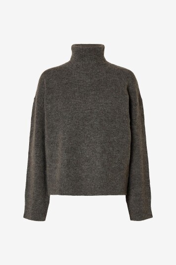 Selected FEMME Polohals slfLulu LS Knit Roll Neck Grå