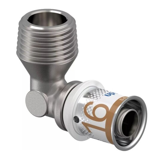 Uponor S-Press Plus Albue 16mm med Utvendig Gjenge for Gulvvarme og Vannsystemer