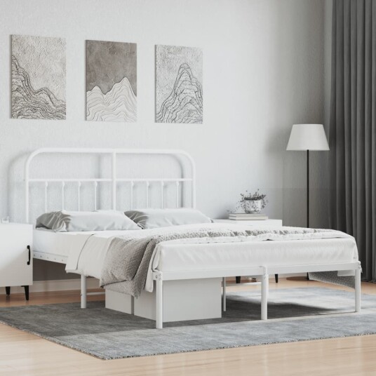 vidaXL Sengeramme i metall med hodegavl hvit 140x200 cm 8720845881719 vidaXL Sengeramme i metall med hodegavl hvit 140x200 cm 8720845881719