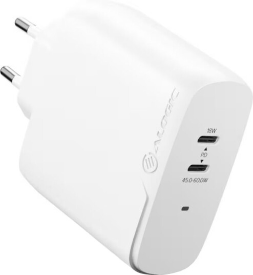 ALOGIC Rapid Power 2-port 45+18W vegglader + 2m USB-C-kabel (hvit) ALOGIC Rapid Power 2-port 45+18W vegglader + 2m USB-C-kabel (hvit)