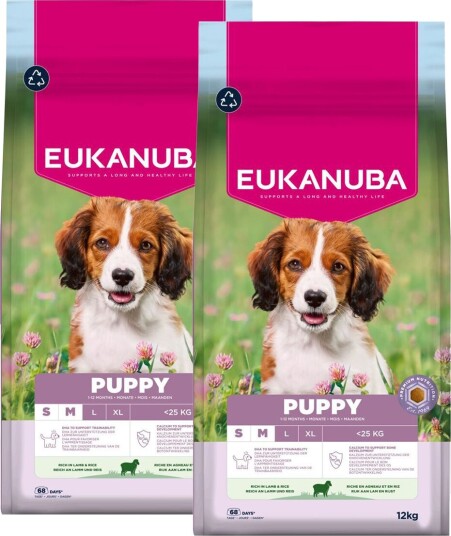 Eukanuba Puppy Small & Medium Breed Tørrfôr Lam & Ris 2x12kg