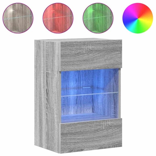 vidaXL Vegghengte TV-benker med LED-lys 2 stk grå sonoma 40x30x60,5 cm 8721012256736