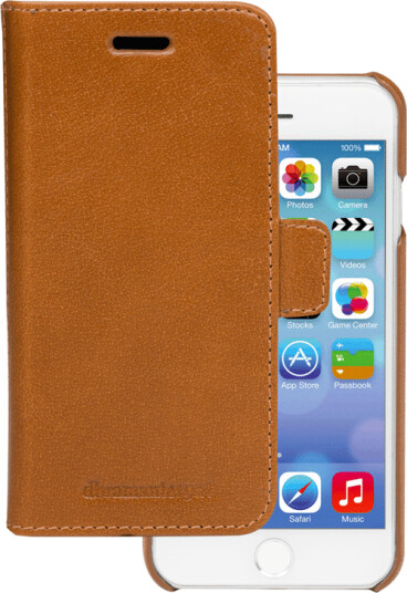 Dbramante1928 Lynge Flip-deksel i lær for iPhone 6/7/8/SE Gyllenbrun med bordstøtte