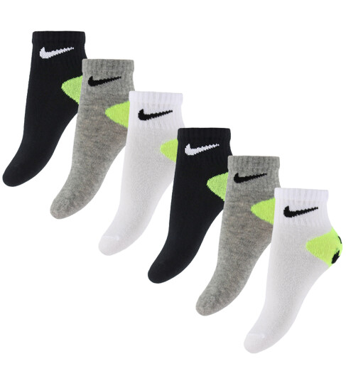 Nike 6Q 6Pk Quarter Sock White 2 4Y