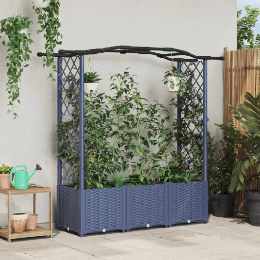 vidaXL Hevet Bed med Trellis og Tak Grå 164 x 40 x 138 cm PP